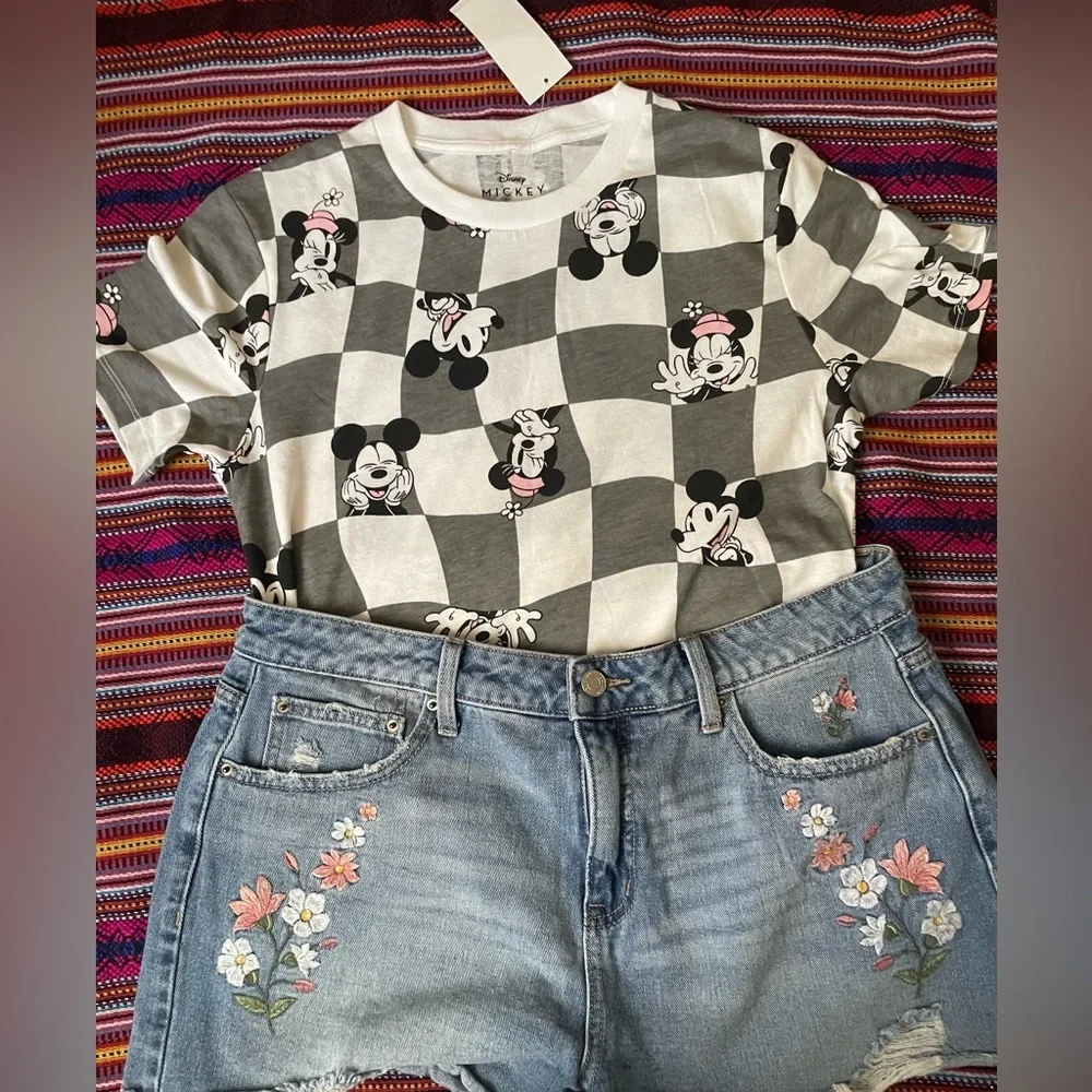 Disney Mickey Mouse Gray and White Checkered Tee - Picture 2 of 10
